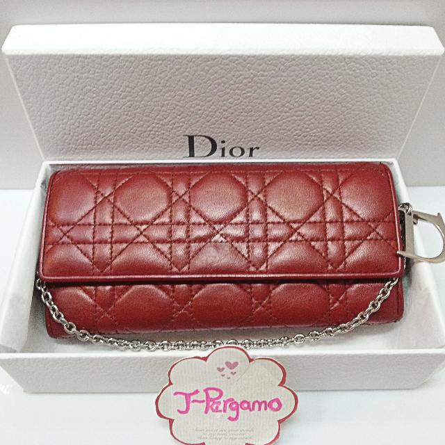 Authentic Christian Dior Lambskin Red Long Wallet With Chain Only For Sale No Trade Fixed Price Non Neg