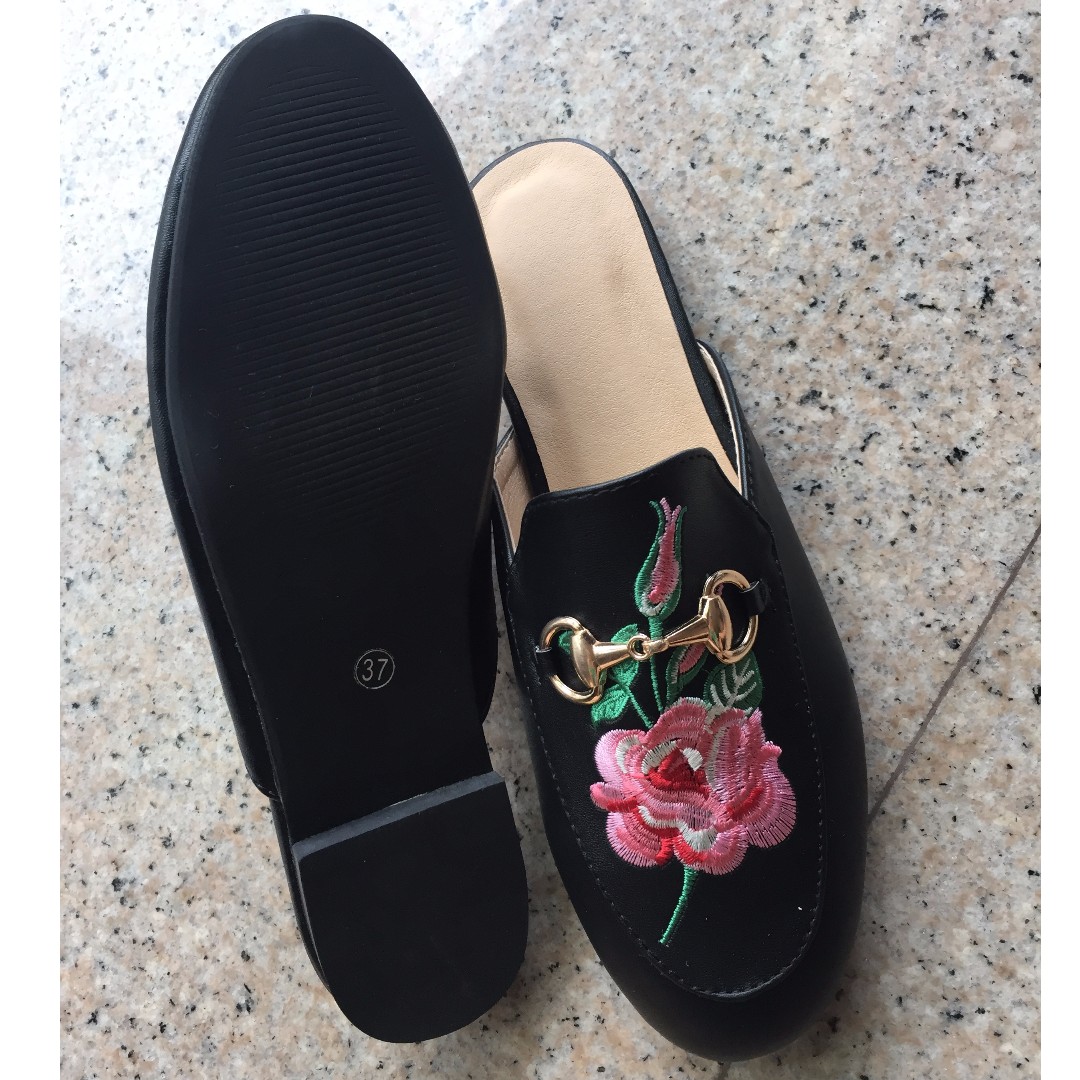 gucci embroidered mules
