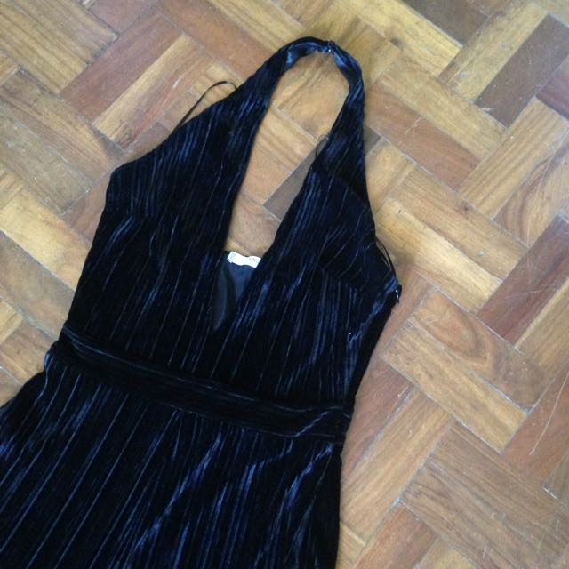 velvet halter jumpsuit