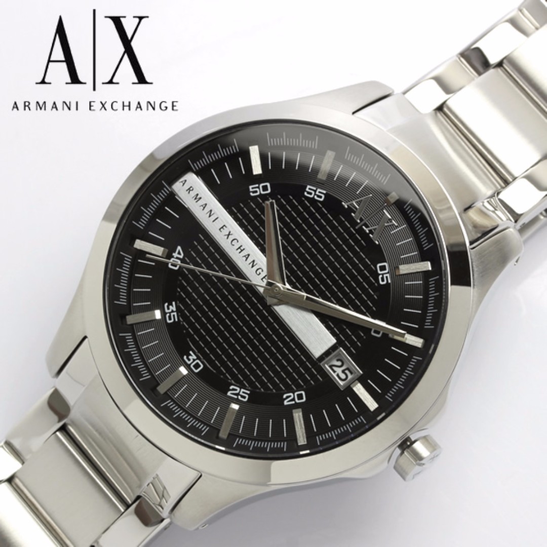 armani exchange black dial stainless steel watch