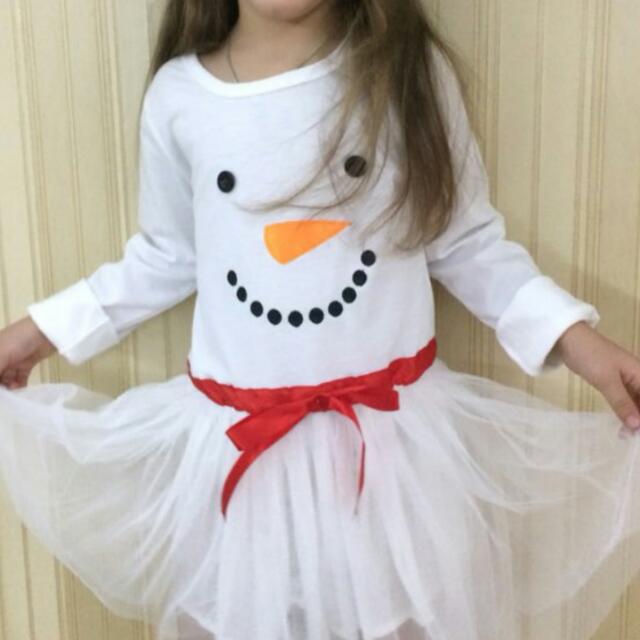 Snowman Christmas White Dress