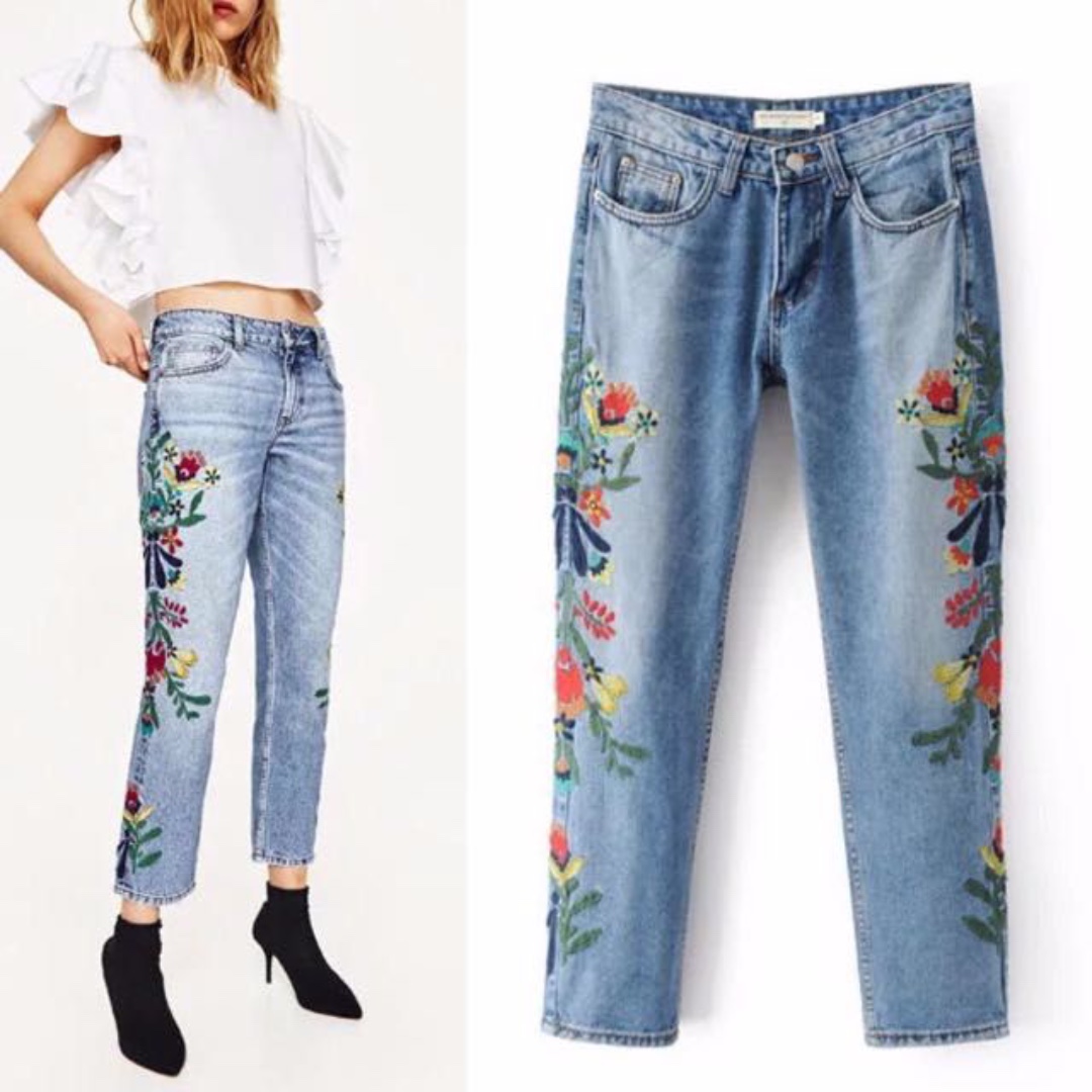 zara flower jeans