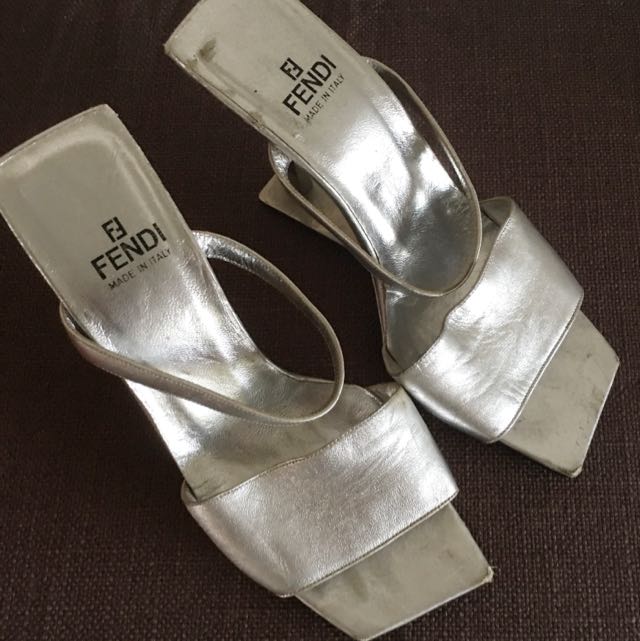 fendi silver heels