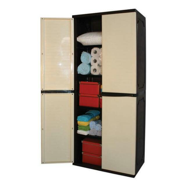 Optimus Plastic Storage Beige Doors With Black Surface Furniture Shelves Drawers On Carousell