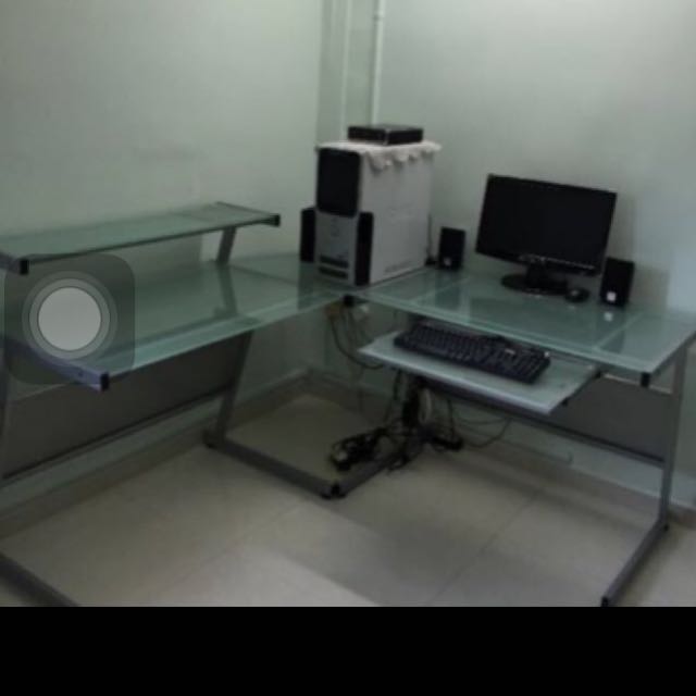 Price Reduced Vhive Tempered Glass L Shape Computer Table Furniture Tables Chairs On Carousell