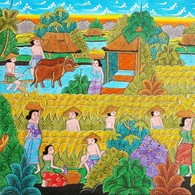 Brand New Oil Painting Bali Harvest Design Craft Art
