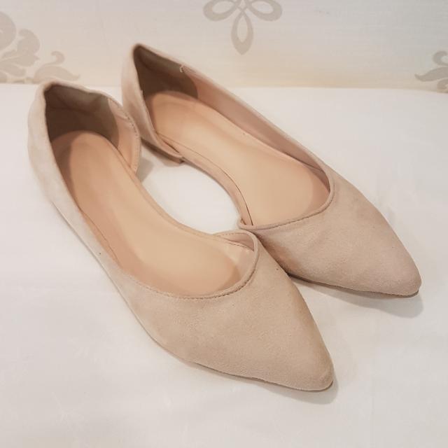 D'orsay Cut-out Pointed Toe Nude Flats 