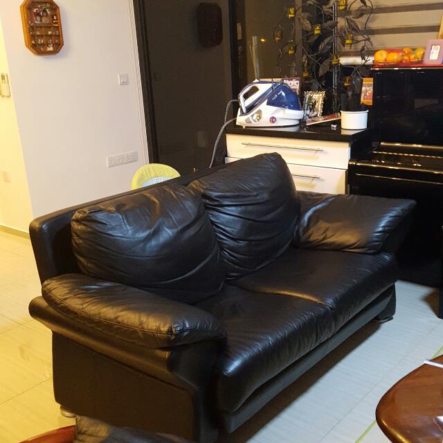 Full Leather Black Sofa