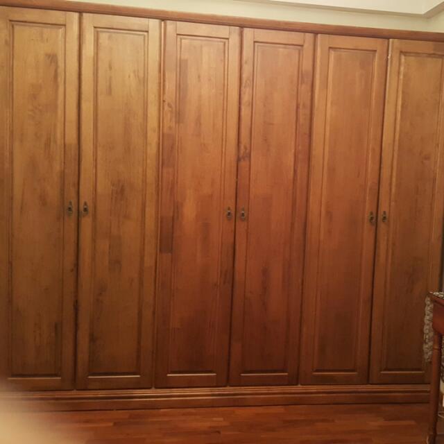 Six Door Rubber Wood Wardrobe Furniture Shelves Drawers On