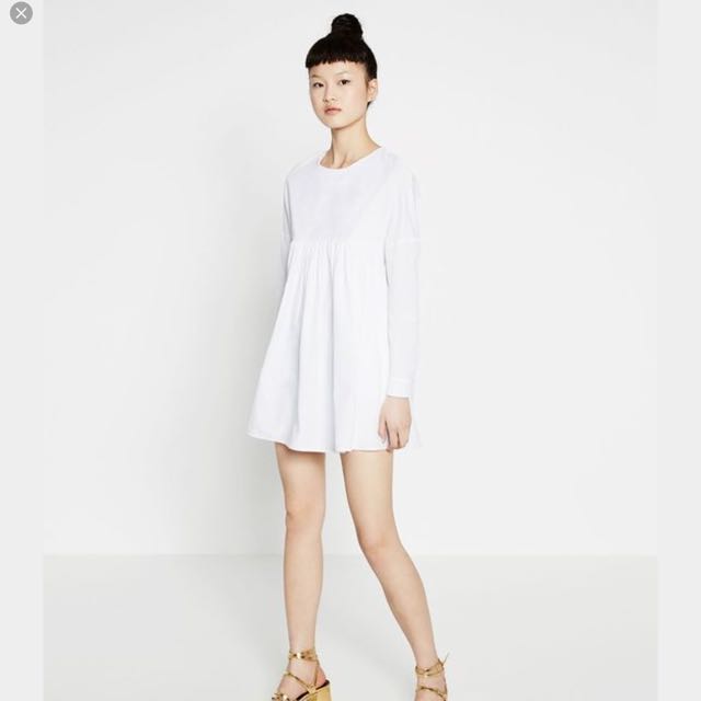 Zara White Poplin Jumpsuit Dress With 