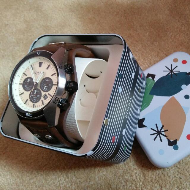 Fossil Coachman Chronograph Silver Dial with Brown Leather Watch