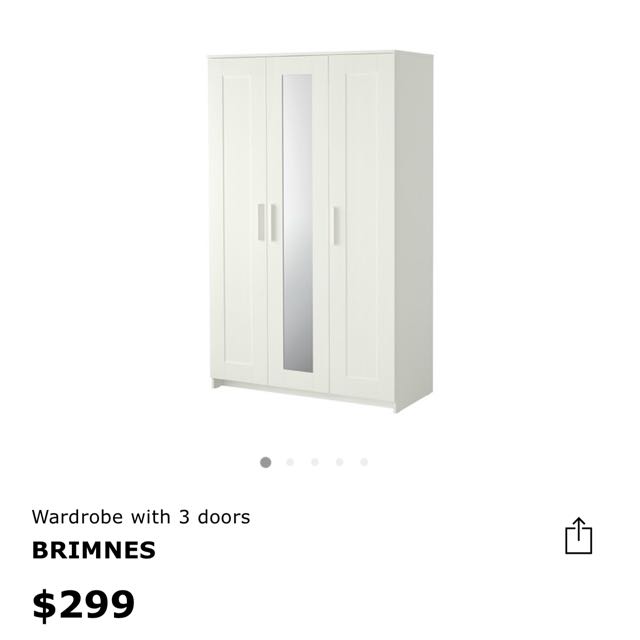 Ikea Brimnes 3 Door Wardrobe With Mirror White Furniture