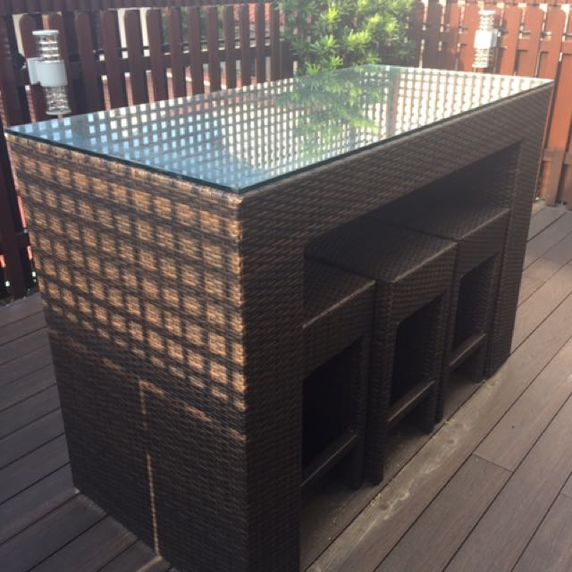 Bargain High Outdoor Counter Table, 6 Chairs, Furniture & Home Living