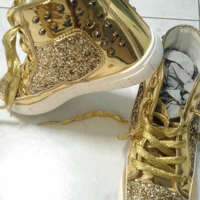 golden colour shoes for ladies cheap online