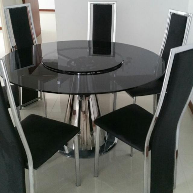 Centre 360 Rotating Glass And 6 Chairs, Round Glass Dining Table With 6 Chairs