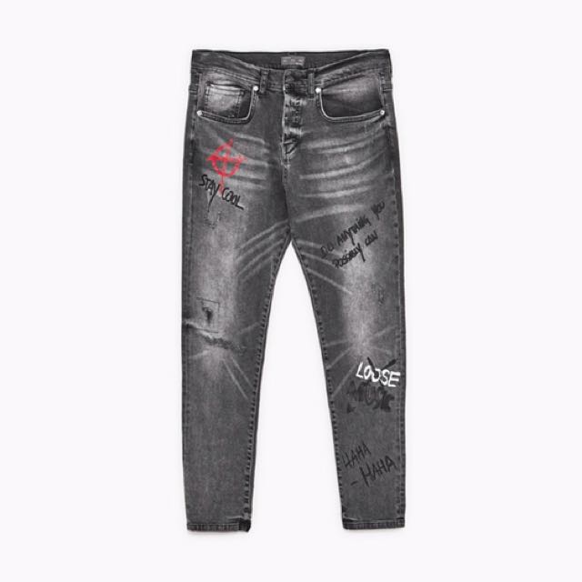 Zara Man Printed Slim Fit Jeans Men S Fashion Clothes On Carousell
