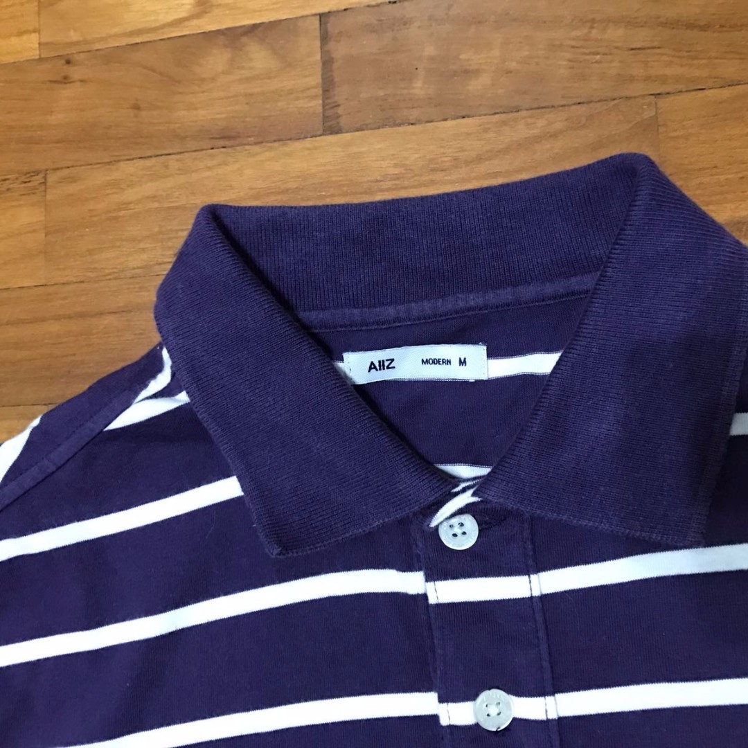 AIIZ Polo Shirt - Navy Blue with white horizontal stripes, Men's ...