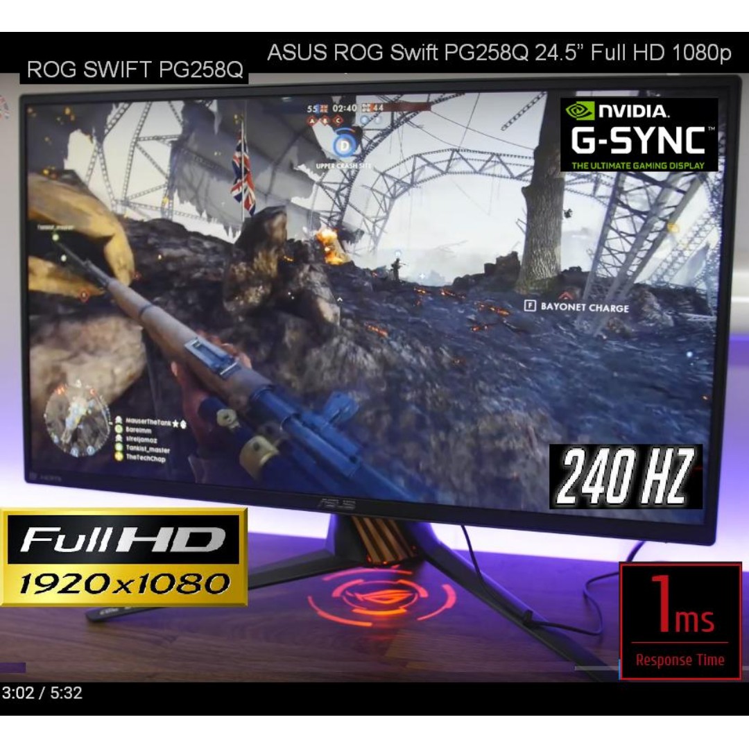Asus 25 Rog Swift Pg258q 240hz 1ms Nvidia G Sync Fhd Led Monitor Offer Till 9 June 17 Electronics Computer Parts Accessories On Carousell