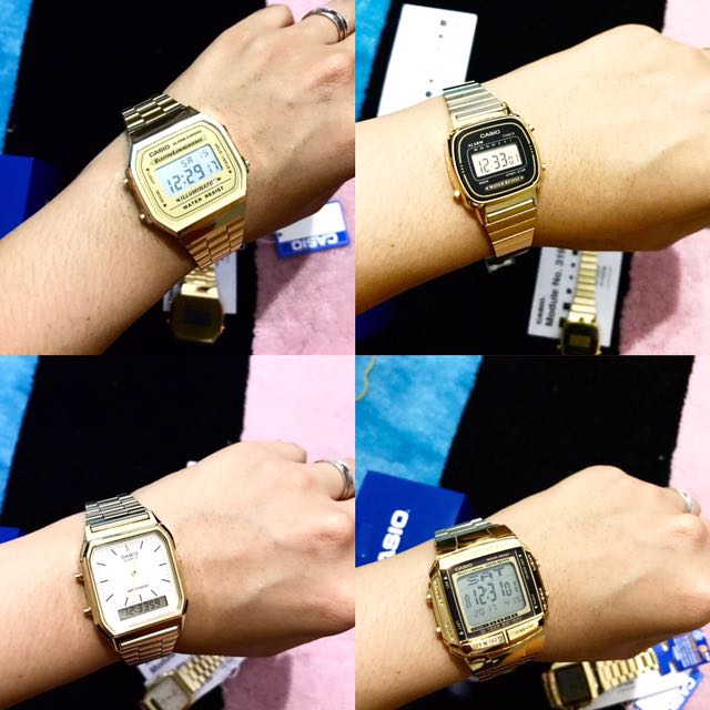 casio gold watch on hand