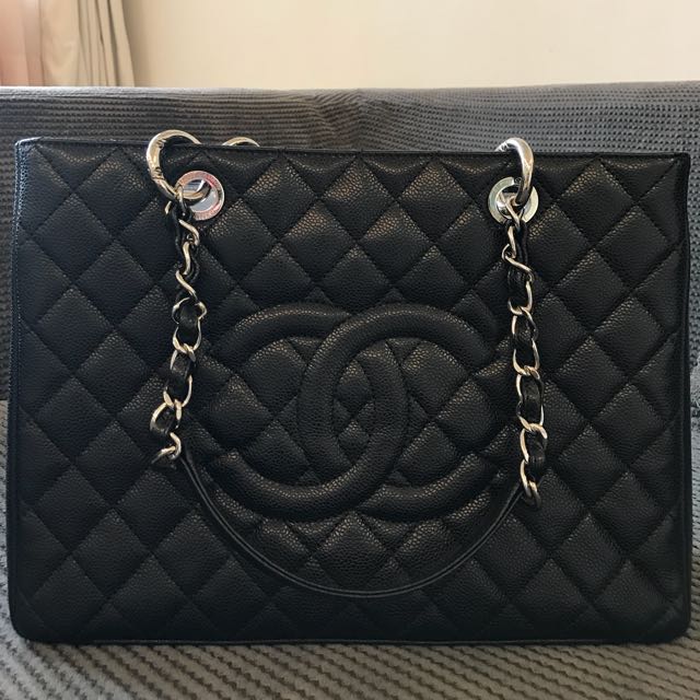 chanel gst black caviar silver hardware