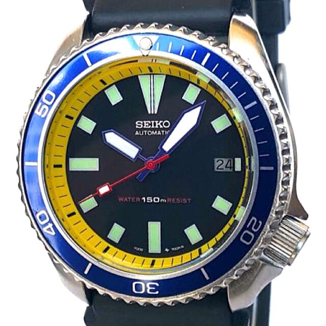 AUTHENTIC SEIKO diver 7002 mod w/YELLOW Chapter Ring & BLUE 