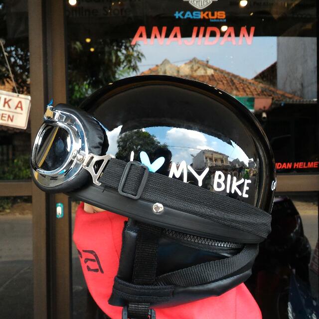 Helm Chips Goggle I Love My Bike Hitam Glossy Helm Cetok Auto