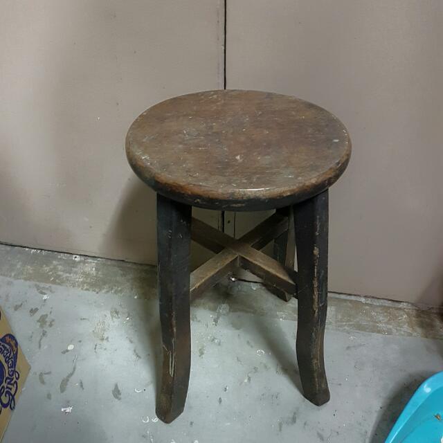 Vintage Wooden Round Stool Collectibles Photo
