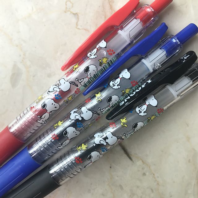Mail Bn Japan Snoopy Sarasa 0 4 Pens Set Of 3 Books Stationery Stationery On Carousell