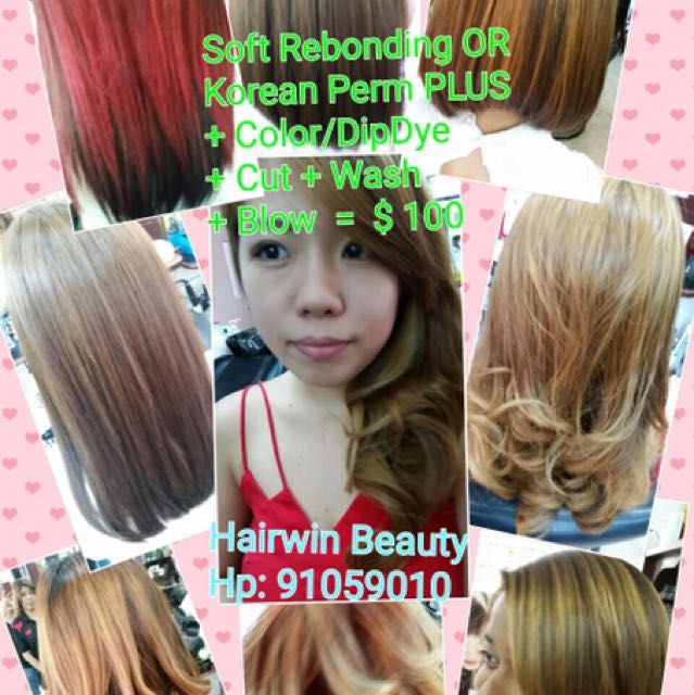 Rebond Or Korean Perm Color Treatment Cut Wash Blow 100
