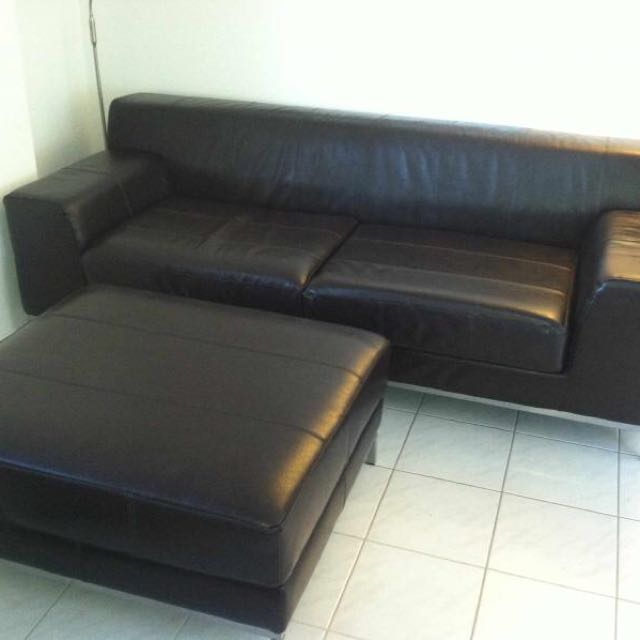 Stylish Black V High Grade Leather Sofa Armchair Foot Stool Good Condition