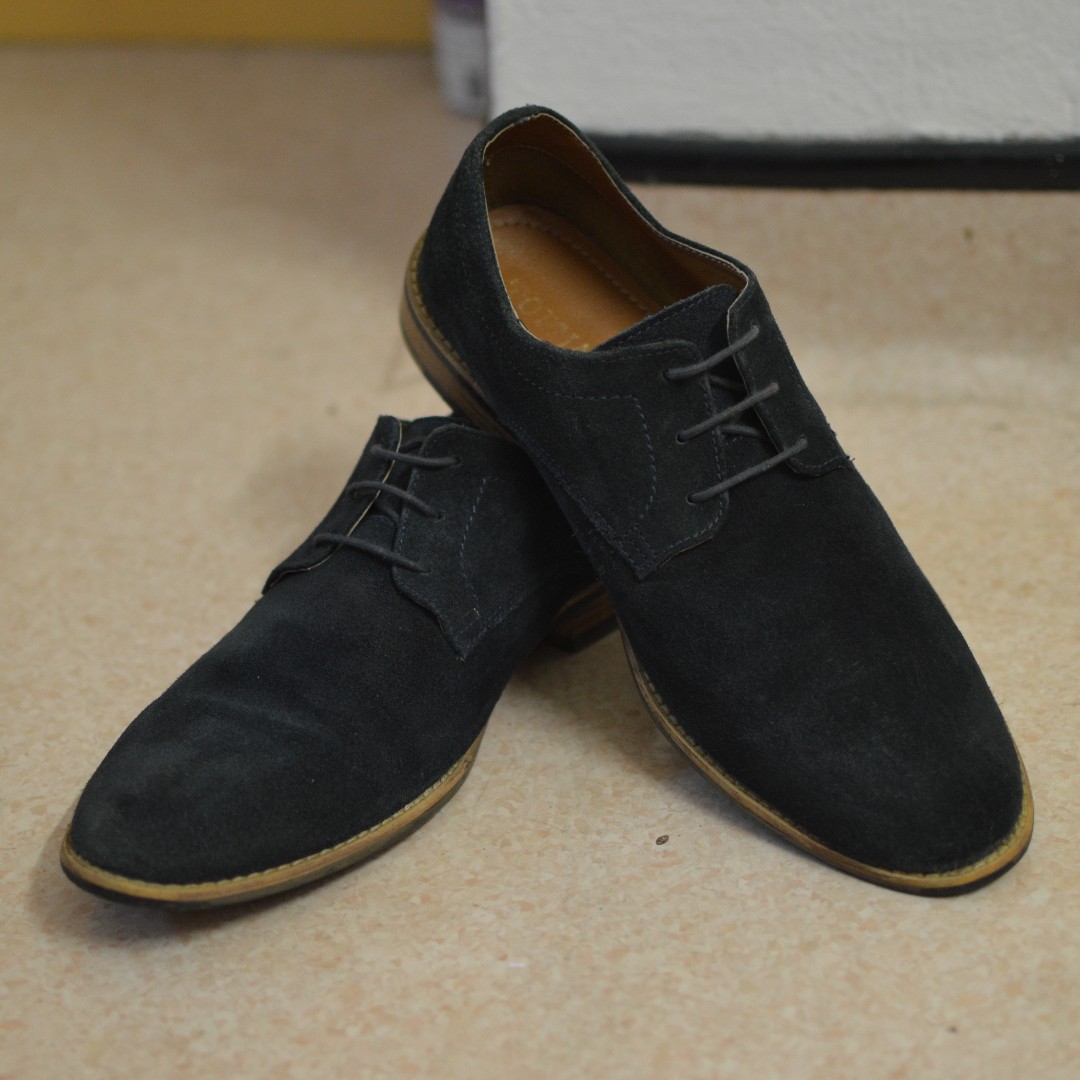 Topman Navy Blue Suede Shoes, Men's 