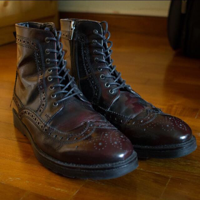ASOS Brogues Boots In Burgundy Leather 