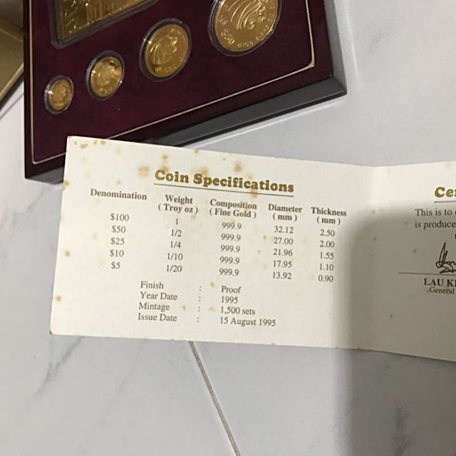 Singapore Lion Gold Proof Coin Set, Hobbies & Toys, Memorabilia & Collectibles, Currency on