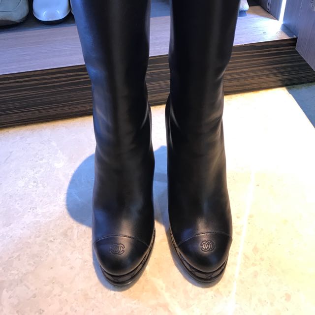 Genuine Chanel Mid Calf Boots, Women's 