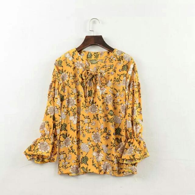 floral yellow blouse