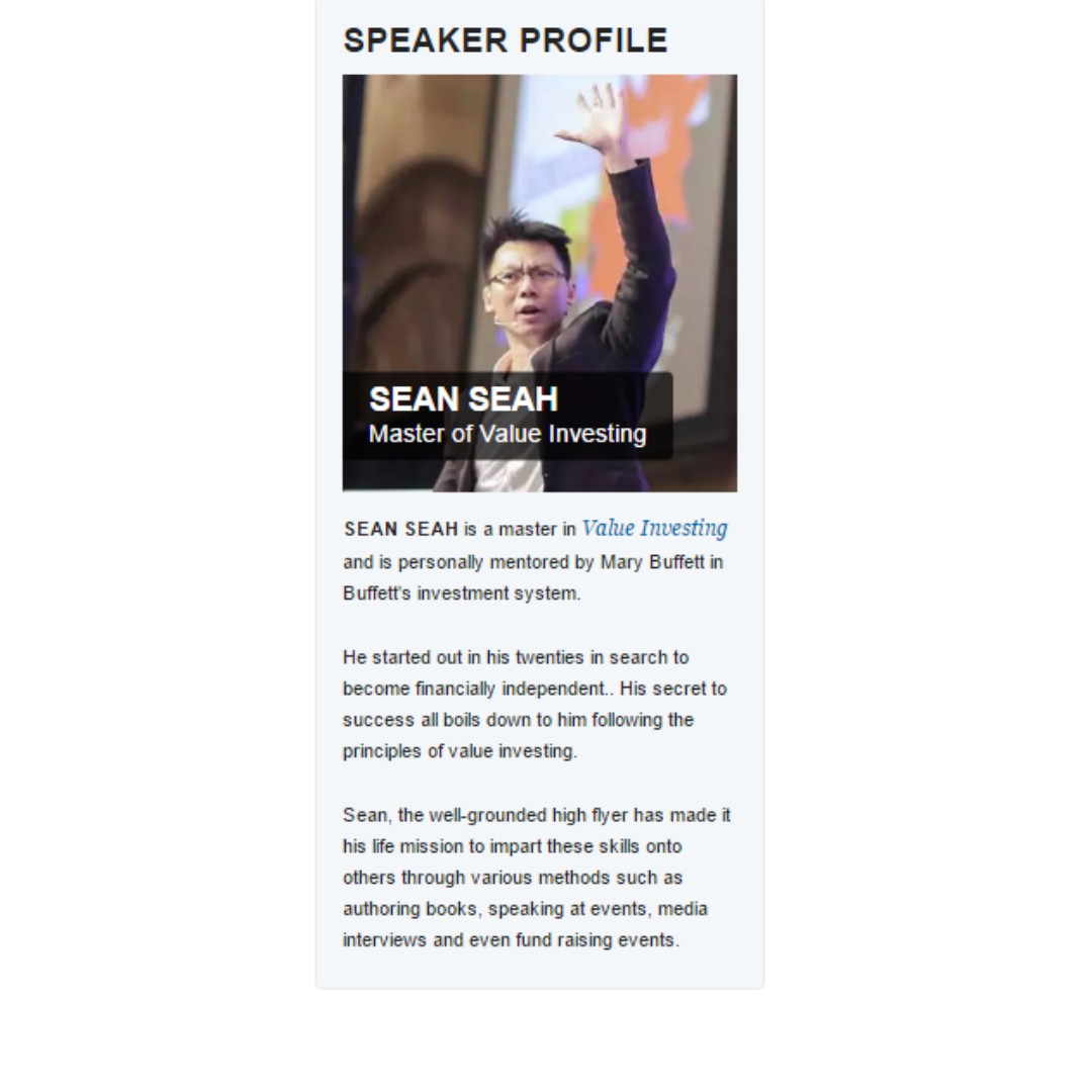 Free Workshop April 27th Speak For >> Join Us For Sean Seah Value Investing Workshop On 27th April 2017 Pm Free Workshop April 27th Speak For >> Join Us For Sean Seah Value Investing Workshop On 27th April 2017 Pm