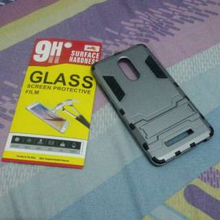 Tempered Glass + casing hp xiaomi red mi not 3