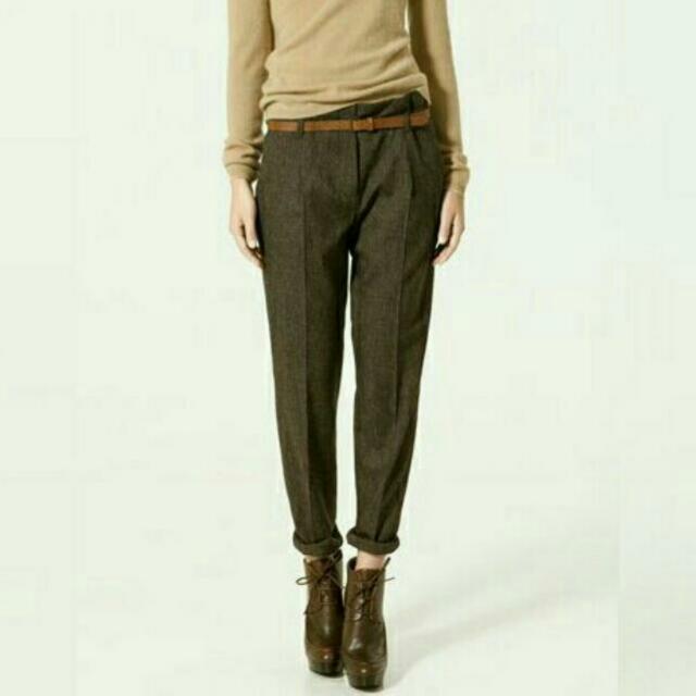 zara pleated pants with belt