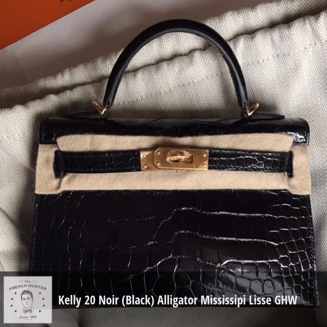 Black Shiny Alligator Mini Kelly 20 Gold Hardware, 2022, Handbags &  Accessories, 2023