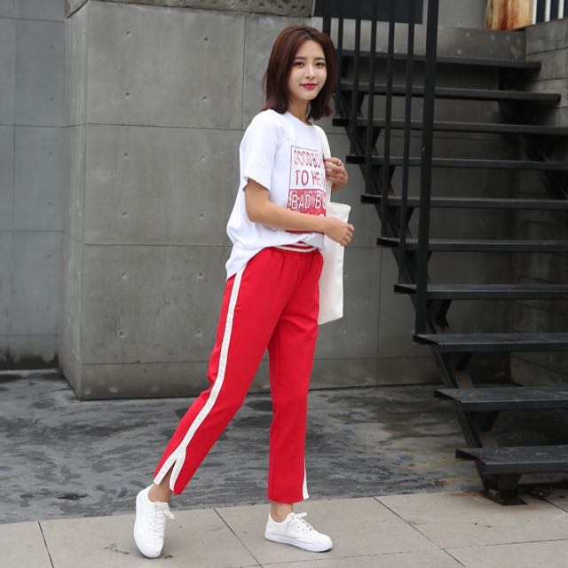 Red white track pants new arrivals