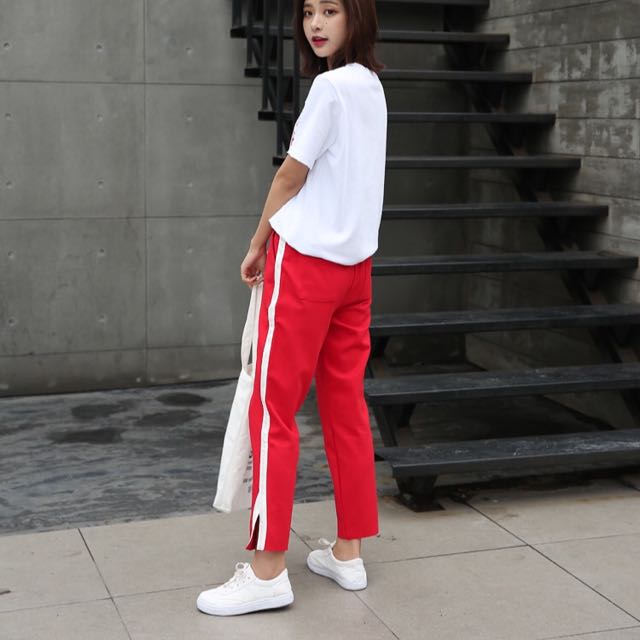 Red white track pants cheap