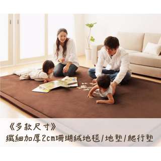 《多款尺寸》纖細2cm加厚珊瑚絨吸水止滑地毯/地墊/爬行墊
