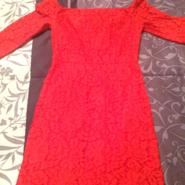 Guess red off the shoulder dress cheap