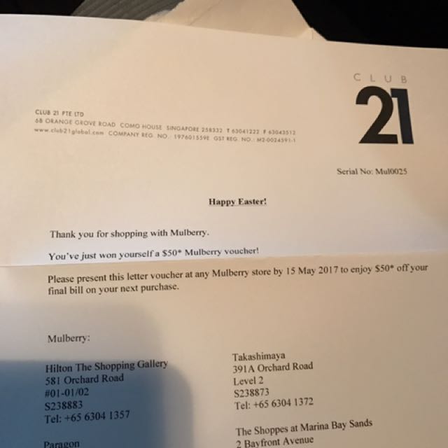 Mulberry Shopping Voucher, Tickets & Vouchers, Vouchers on ...