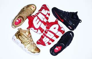 2017 NIKE SUPREME AIR MORE UPTEMPO SUPTEMPO BOX LOGO BLACK WHITE RED GOLD