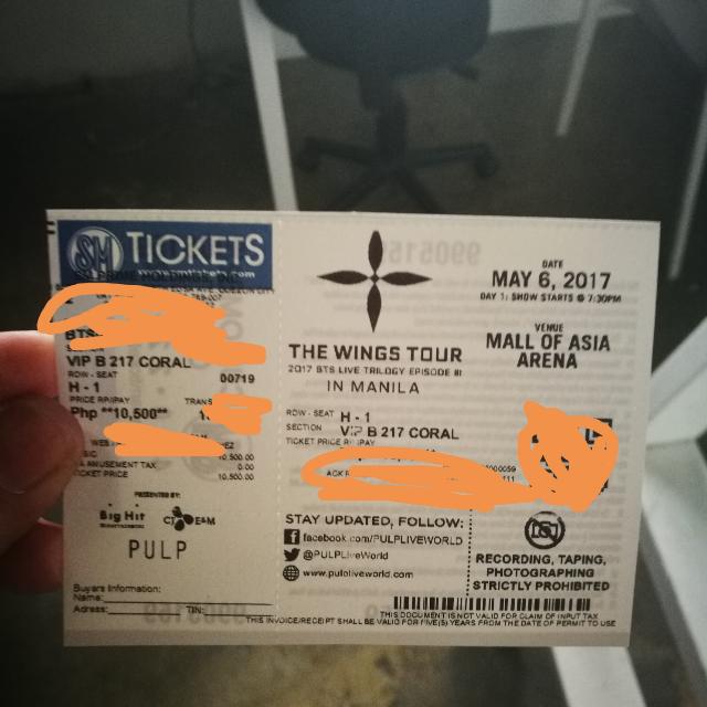 BTS Wings Tour In Manila (VIP B, Day 1), Tickets & Vouchers, Event ...