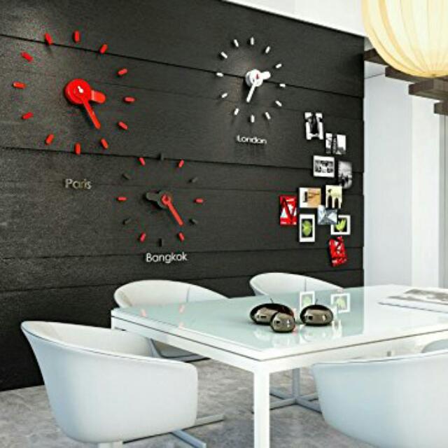 On Time Mix 黑色混搭牆上貼金屬設計時計 居家生活 家飾在旋轉拍賣