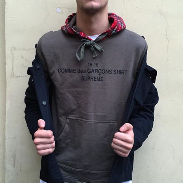 Cdg supreme online plaid hoodie
