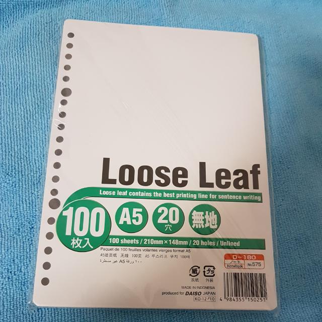 Daiso Loose Leaf A5 Paper Plain Books Stationery Stationery On