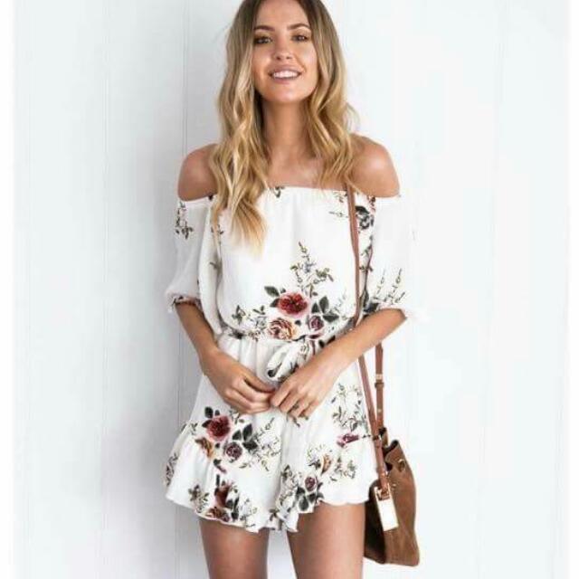Floral Off Shoulder Jumpshort, Women's Fashion, Tops, Sleeveless on  Carousell